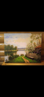 Картина по номерам на подрамнике живопись на холсте раскраска 40х50 Домик в деревне у реки Природа Пейзаж #35, Ирина Б.
