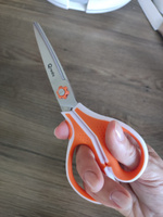 Ножницы 174 мм ERGO-GO 3D лезвие, эргономичные ручки, белый/оранжевый, пластик, прорезиненные, QREDO #8, Alina