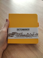 Скетчбук для рисования и скетчинга SKETCHMARKER 140г/м2 12х12см. 160 страниц цвета слоновой кости, твердая обложка, цвет: оранжевый #64, Антонина А.