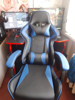 Игровое геймерское кресло на колесиках BYROOM Game BAN blue HS-5010-BL кожаное крутящееся. Компьютерный стул для геймера с ортопедической высокой спинкой для игр и работы на пк #48, Али Ш.