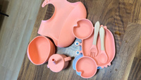 Набор детской силиконовой посуды для кормления малыша, Крабик, 7 предметов розовый #7, александра к.