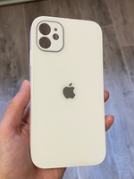 Чехол стеклянный для iPhone 11 с защитой для камеры, белый глянцевый #95, Венера М.