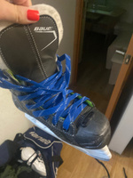 Шнурки для коньков WH хоккейные с пропиткой, 305 см, синие #6, Надежда М.