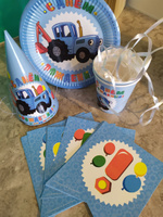 Одноразовая посуда для праздника Синий Трактор С днем рождения, 6 тарелок гирлянда 6 стаканов 6 колпаков подарок мальчику #5, Юлия