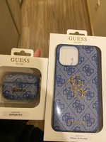 Чехол Guess PU Leather для беспроводных наушников Apple Airpods Pro / Аирподс Про из экокожи с карабином и металлическим лого 4G, синий #3, Вера Н.