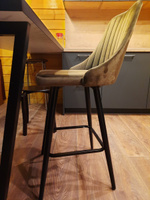 Барный стул со спинкой Лондон, ножки деревянные высокие, мягкий обеденный для кухни и гостиной, для дома, обивка вельвет коричневый, АМИ МЕБЕЛЬ Беларусь #74, Елена Ю.