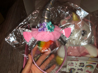 Подарочный набор "Единорог" в подарок для девочки на день рождения. Рюкзак с игрушкой, ожерелье и браслет, сережки и кольца, расческа, ободок, заколки, шарик. #81, С. Т.