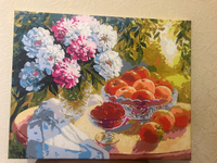 Картина по номерам на холсте 40х50 40 x 50 на подрамнике "Яблоки, вишни и букет пионов" DVEKARTINKI #102, Сабина Д.