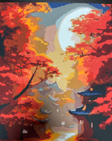 Картина по номерам "Осенняя Япония", Холст на подрамнике, 40х50 см, Набор для творчества, Рисование, 40х50 см, Живопись "ТТ", с машиной #82, Кристина