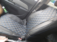 Чехлы для автомобильных сидений комплект Premium на CHEVROLET CRUZE (2009-н.в.) седан, хэтчбек, универсал, задняя спинка РАЗДЕЛЬНО 40/60, авточехлы модельные экокожа, черный ромб синяя нить #4, Инесса К.