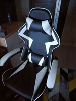 Игровое геймерское кресло на колесиках BYROOM Game BAN white HS-5010-W кожаное крутящееся. Компьютерный стул для геймера с ортопедической высокой спинкой для игр и работы на пк #44, Наталья К.
