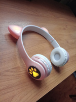Наушники беспроводные, с ушками, Bluetooth, светящиеся детские, розовые, встроенный микрофон #50, Гаянэ К.