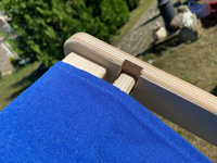 Кресло-шезлонг "Березка" без шлифовки с голубой тканью складной для дома и дачи #40, Александр С.