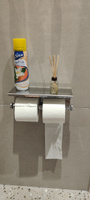 Держатель для туалетной бумаги с полочкой самоклеющийся на липучке Denart, хром, нержавеющая сталь #167, Вера П.