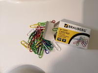 Скрепки канцелярские пластиковые набор Brauberg, 28 мм, цветные, 100 штук #6, Альфия