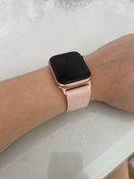 Нейлоновый ремешок для умных смарт часов Apple Watch series 1-8 и Эпл Вотч SE 38-40-41 mm / Эластичный тканевый браслет для Эппл Вотч 1-8 и СЕ на липучке, светло-розовый #60, Полина Ф.