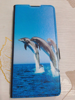 Чехол-книжка на Realme C53/C51/Note 50 / Реалми С53/С51/Нот 50 с принтом "Дельфины в прыжке", черный #38, Наталья З.