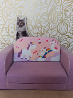 Бескаркасный диван кровать, малогабаритный диванчик раскладной, детское кресло мягкое для дома, Кипрей, модель Единороги Французская раскладушка, розовый, 83х55х55см #3, Светлана М.