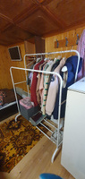 Вешалка напольная для одежды в прихожую, гардеробную, металлическая, открытая стойка для хранения, с полкой / белая 146x107x55см #2, Марина Ч.