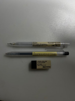 Гелевая ручка (черная), механический карандаш, ластик MUJI #7, Мария Ф.