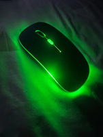 Мышь беспроводная бесшумная компьютерная с подсветкой RGB, c адаптером USB, оптическая для ноутбука, компьютера, планшета, ПК в офис, для дома, с Bluetooth, черная #46, Эля К.