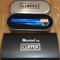 Газовая Зажигалка CLIPPER металлическая сине-серебристого цвета в подарочном кейсе #20, Вася Володя