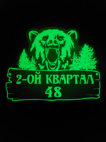 Адресная табличка светонакапливающая на дом 430х340 мм. "Домовой знак Медведь", коричневая, из алюминиевого композита и светонакапливающей пленки FES , УФ печать не выгорает #12, Сергей Г.