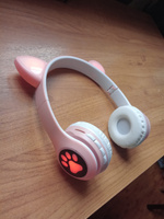 Наушники беспроводные, с ушками, Bluetooth, светящиеся детские, розовые, встроенный микрофон #49, Гаянэ К.