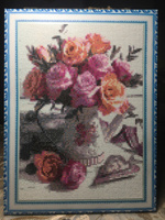 Алмазная мозаика на подрамнике Букет алых роз. Картина стразами 30 на 40 - розы в вазе #73, Любовь Н.