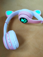 Наушники беспроводные, с ушками, Bluetooth, светящиеся детские, розовые, встроенный микрофон #65, Мальчикова Ирина