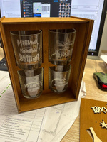 Подарочный набор 4 бокала для виски "Бухля" с 3D гравировкой в деревянной коробке #8, Валерия Б.