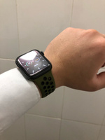 Силиконовый спортивный ремешок для смарт часов Apple Watch (Эпл Вотч) (series 1-6) 42/44 mm с перфорацией, Хаки/Чёрный #17, Алексей С.