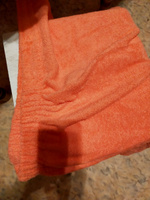Набор для бани и сауны женский махровый Bio-Textiles (полотенце-накидка, чалма, рукавица), 3 предмета, 100% хлопок, цвет: коралл, размер XL-3XL #7, Elena M.