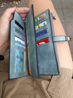 Кошелек женский большой на магнитной кнопке из эко-замши для денег и банковских карточек серо-голубой Loveracchi #112, Ксения М.