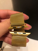 Металлический ремешок для умных смарт часов Apple Watch series 1-8 и Эпл Вотч SE Ultra 42-44-45-49 mm (milanese loop) / Ремешок миланская петля на магнитной застежке для Эпл, Лимонное Золото #115, Виктория Ч.