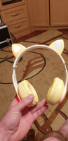 Беспроводные наушники Cat Ear P33M с bluetooth и светящимися кошачьими ушками и лапками, желтый #5, Михаил Ч.