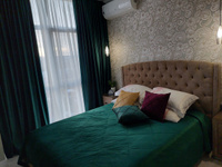 Покрывало - плед стеганое Бархат АртДеко Изумруд 250 х 250 см. на кровать диван с подкладкой синтепон, темно-зеленый #7, Карина Е.