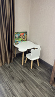 Детский стол и стул из дерева MEGA TOYS Мишка комплект деревянный белый столик со стульчиком / набор мебели для детской комнаты рисования и кормления малышей / подарок на 1 годик девочке и мальчику #96, Инетта Е.