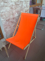 Кресло-шезлонг "Берёзка" без шлифовки с оранжевой тканью складной для дома и дачи #49, Яна К.