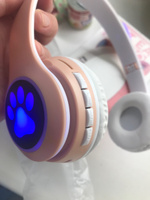 Наушники беспроводные, с ушками, Bluetooth, светящиеся детские, розовые, встроенный микрофон #70, Елена