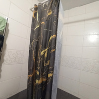 Штора для ванной Kaksa "Мрамор черный с желтым" 180х180 см, тканевая с люверсами и кольцами, камень #125, Юлия Г.