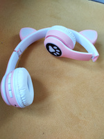 Наушники беспроводные, с ушками, Bluetooth, светящиеся детские, розовые, встроенный микрофон #63, Мальчикова Ирина