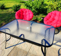 Стол садовый металлический со стеклянной столешницей и отверстием для установки зонта, 150х90х72 см #4, Виктория Е.