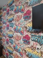 Обои виниловые молодежный дизайн, светящиеся обои в комнату подростка, граффити кирпичная стена, раппорт 64 см, 1,06х10 м #7, Екатерина Ч.