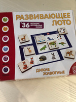 Развивающая настольная игра деревянное лото "Дикие животные", учим животных, расширяем кругозор, в наборе 36 фишек, 6 карточек и мешочек #6, Дарья В.