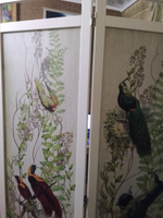 Ширма деревянная с картинкой с обеих сторон "Райские птички", молочная рама, 3 створки, 480*1800 мм #4, Зухра М.