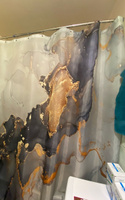 Штора для ванной Kaksa "Мрамор черный" 180х180см, тканевая с люверсами и кольцами, камень #123, Светлана Е.