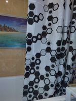 Штора для ванной комнаты водонепроницаемая, тканевая 180x200 см, с принтом, кольца в комплекте #42, Виктория Н.