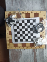 Настольная игра 3 в 1 "Надо думать - шашки, шахматы, нарды", набор с двусторонним полем и кубиками, 30 пластиковых шашек + 32 фигурки шахмат #1, Татьяна Д.