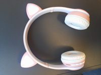 Наушники беспроводные, с ушками, Bluetooth, светящиеся детские, розовые, встроенный микрофон #81, Саурин В.